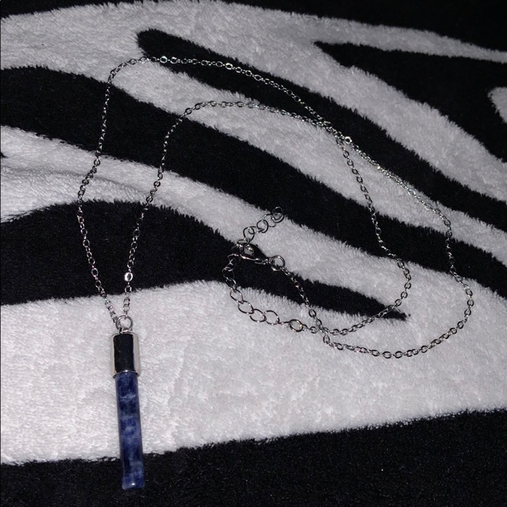 silver necklace blue pendant